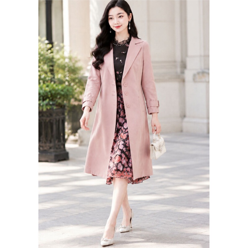 Koti Di Women's Clothing 2026 Autumn New Suit Collar Versatile Slimming Elegant Commuter Gentle Pink Trench Coat Koti Di Women's Clothing 2026 Autumn New Suit Collar Versatile Slimming Elegant Commuter Gentle Pink Trench Coat