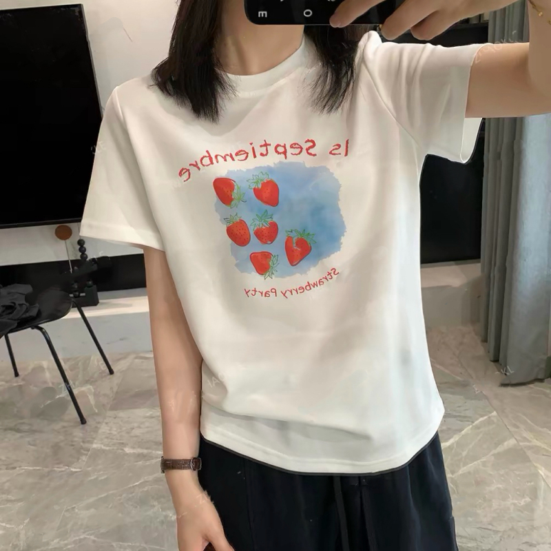 Chu Peipei's New Product - [Different] Summer's Heavy-Duty Strawberry Print T-Shirt for Women