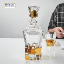 BOHEMIA Czech imported crystal glass crack hand tracing gold whisky bottle wine decanter