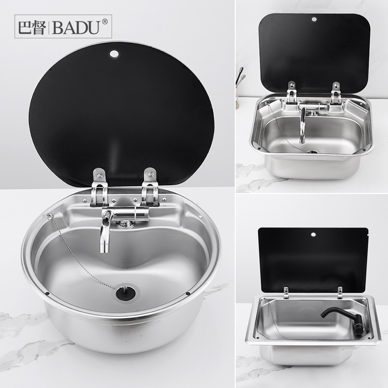 Caravan Sink With Lid Kitchen Wash Basin Washing Basin Folding Clamshell Single Groove Stainless Steel Square Pool Home-Taobao