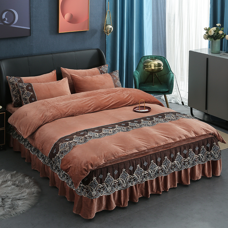 Winter warm crystal velvet bed four-piece bed sheets baby milk velvet double-sided quilt cover Fara velvet plus Velvet