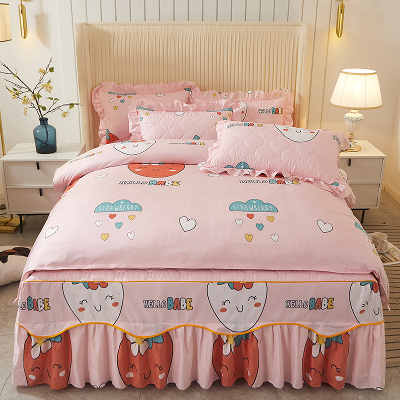 Autumn Winter Style Thickened Warm Clip Cotton Bed Skirt Style Four Pieces All Cotton Pure Cotton 100 Quilt Cover With Bed Cover 4 Bedding