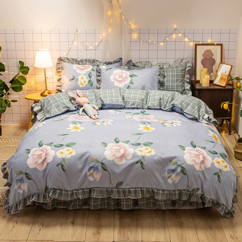 Princess style cartoon girl cotton bed skirt quilt cover four-piece set with bed cover 100 cotton sheets 4 children's bedding