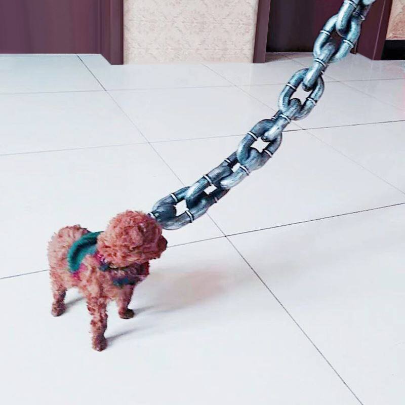 Evil dog dog chain funny laughing net red super long plastic foam simulation large iron chain walking dog cat and dog leash