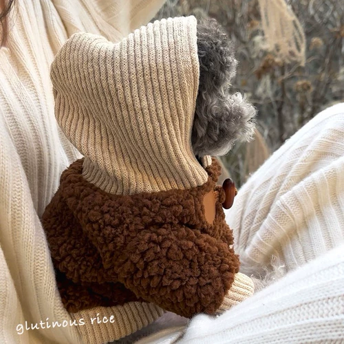 Одежда для собак, одежда для кошек, куртка из овечьей шерсти, осенне-зимняя новая пуговица с рогом, Тедди-бишон, йоркширский терьер