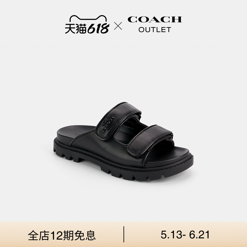 COACH Outlet Women's Presbyopic Double Strap Casual Sports Slippers Black Height-Increasing Sandals COACH Outlet Women's Presbyopic Double Strap Casual Sports Slippers Black Height-Increasing Sandals