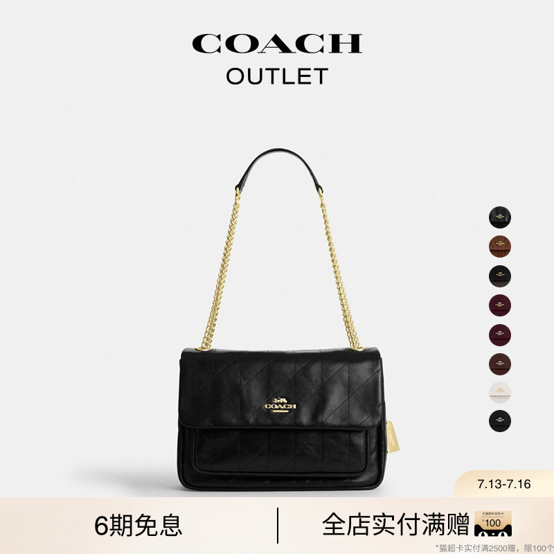 【New Product】 COACH Outlet Women's Cowhide Leather Elodie Flap Shoulder Bag Crossbody Bag for Commuting