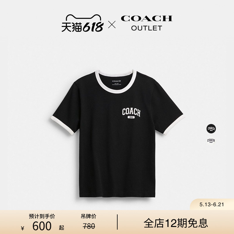 COACH Outlet Women's Cotton Sports Style Classic Logo Classic 70S Style T-Shirt