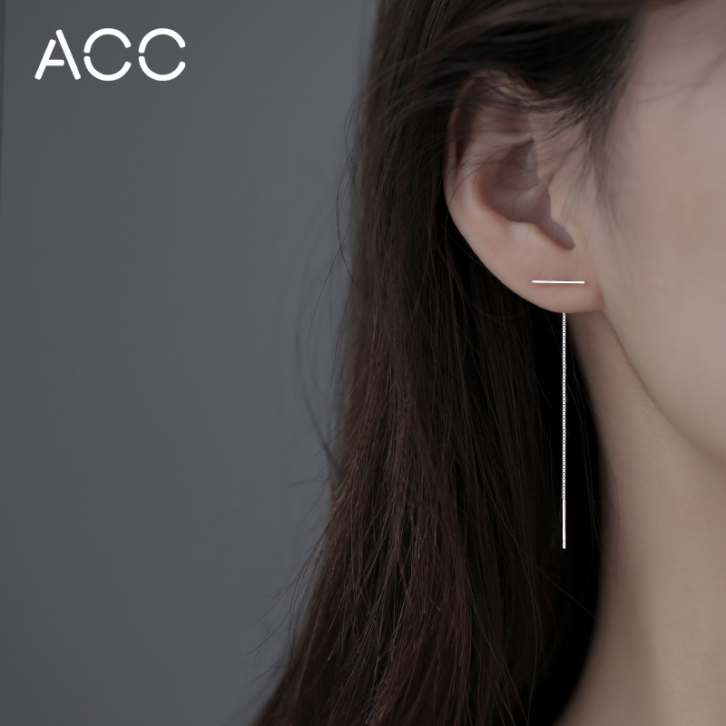 ACC word-ear necklace 925 pure silver long version Temperament Ear Needle Minimale Cool Wind 2022 New Tide Earrings Woman Summer