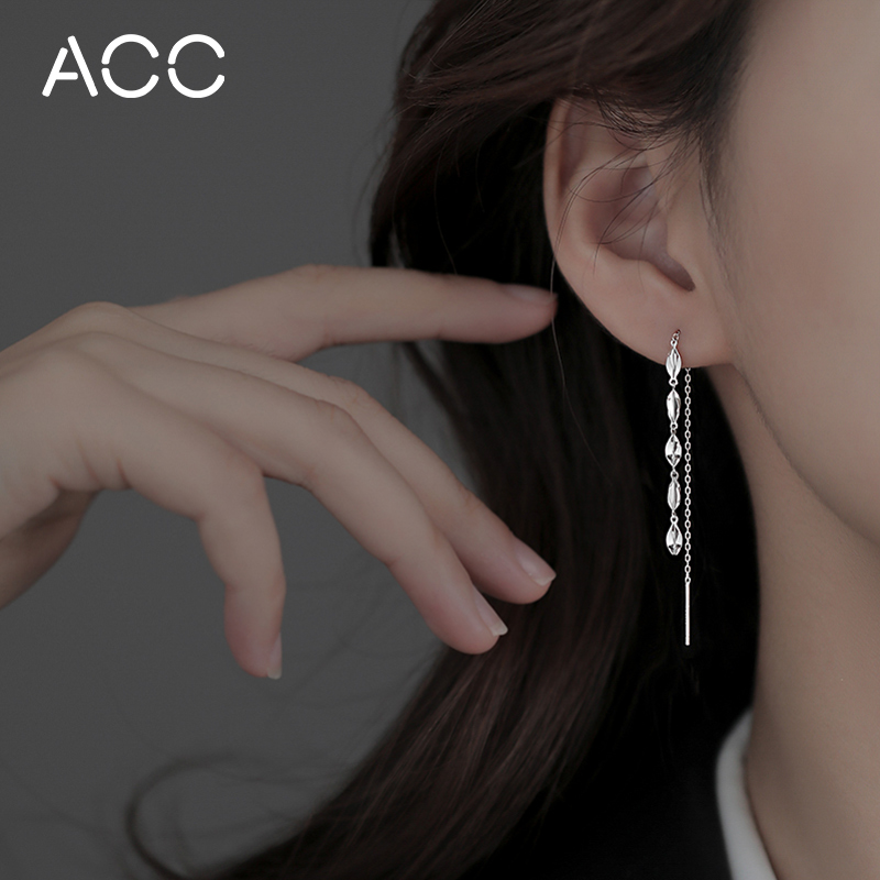 ACC leaf ear line 925 sterling silver women's simple cold wind fresh trendy temperament long earrings versatile earrings tide
