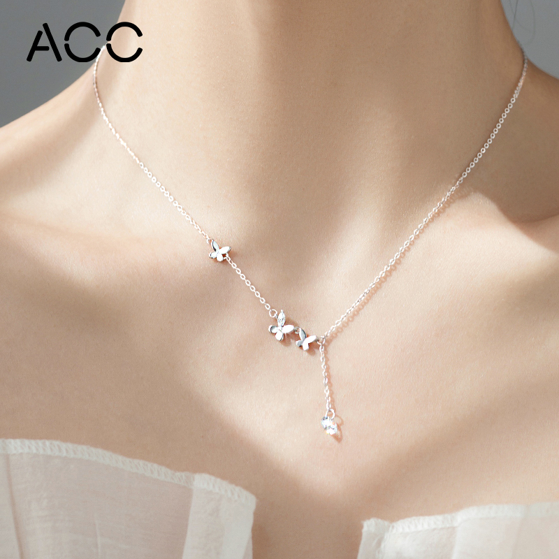 ACC flash diamond butterfly necklace female sterling silver light luxury niche high-end design sense temperament collarbone chain 2022 new