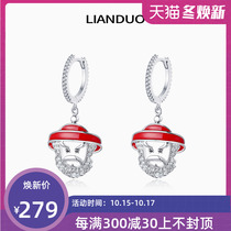 LIANDUO love flower Christmas series Santa Claus earrings female S925 silver personality earrings Christmas gift