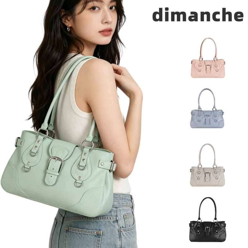 Korean-Style Dimanche American Retro Motorcycle Bag Large-Capacity Shoulder Bag Commuter Tote Bag Underarm Bag Handbag