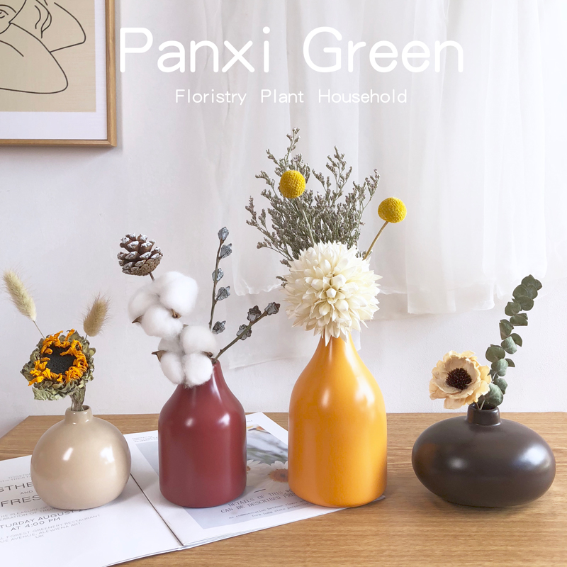 Nordic Air-dried Flower Decoration Pendulum Decoration Home Morandi Ceramic Vases True Flowers Natural Air-dried Flower Arrangement Living-room Furnishing