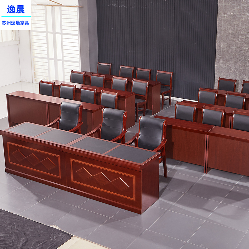 Simple conference training table chairman podium solid wood leather conference room double long table and chair learning bench and chair combination