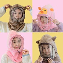 Autumn Winter Childrens headcaps Outdoor warm surrounding neck Lions with hat Cartoon Infant Hats Baby Bike windproof hat