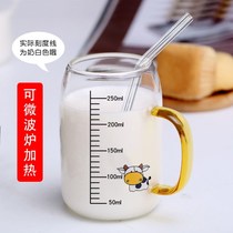 Milk cup suitable for microwave oven Childrens milk cup with scale breakfast cup Home with handle glass
