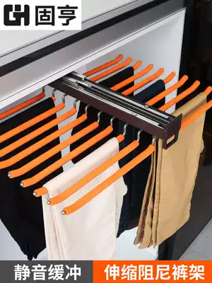 Top-mounted push-pull wardrobe built-in trouser rack multifunctional telescopic damping pants drawing accessories household hardware pull-out pants rack