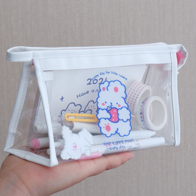 Simple Japanese ins transparent high-value niche pencil case large-capacity girl primary school stationery storage pencil case