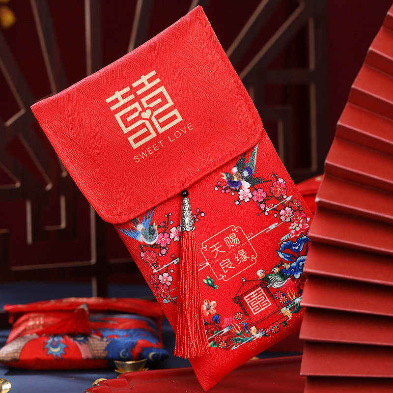 Luoman wedding 10,000 yuan red envelope change fee big red bag toast tea change mouth embroidery satin Lee is a red envelope