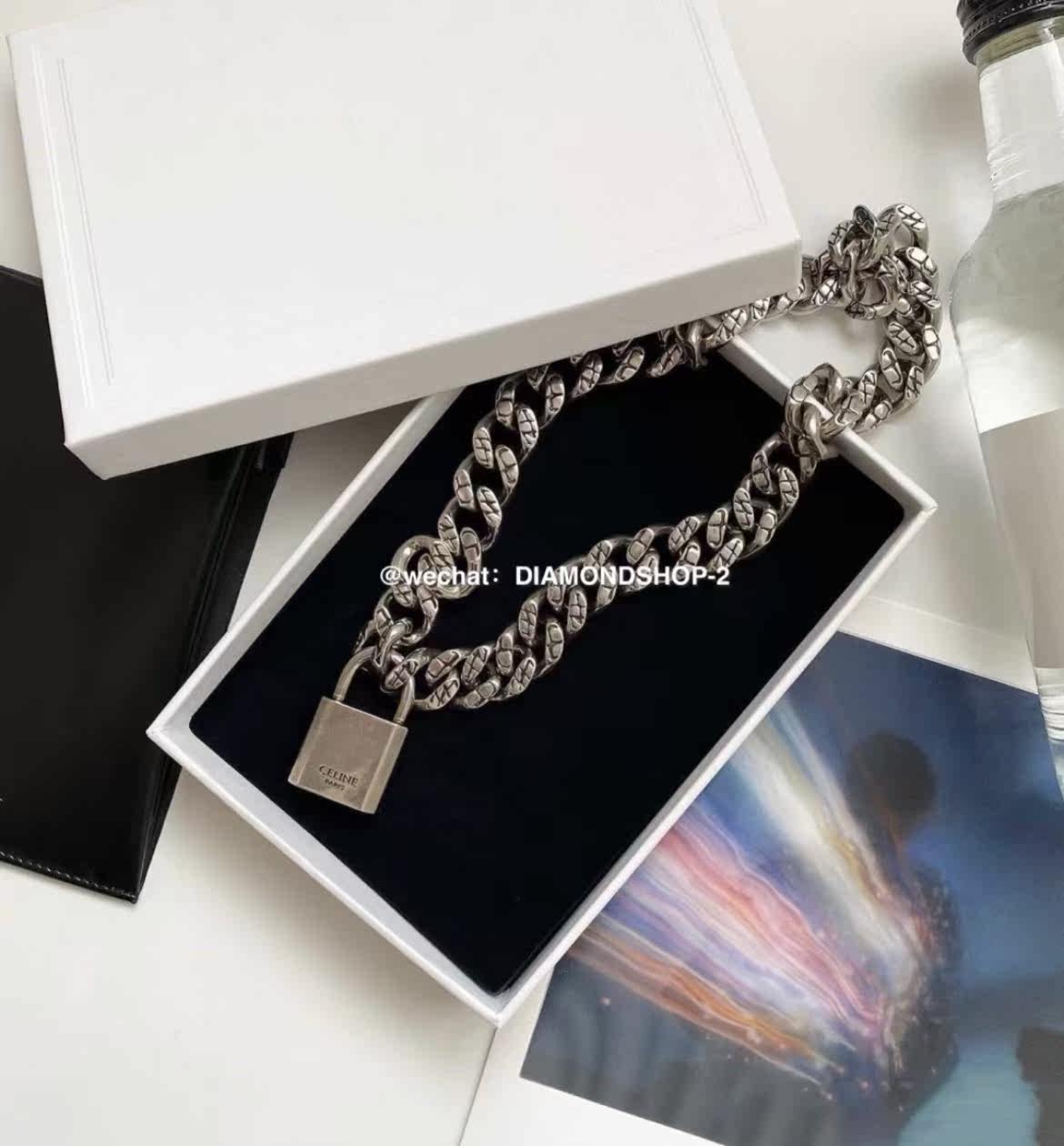 Celine Silver Vintage Keylock Cuban Chain Necklace
