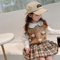 girls jk suit autumn new baby spring autumn three piece college style uniform little girl pleated skirt yang chi