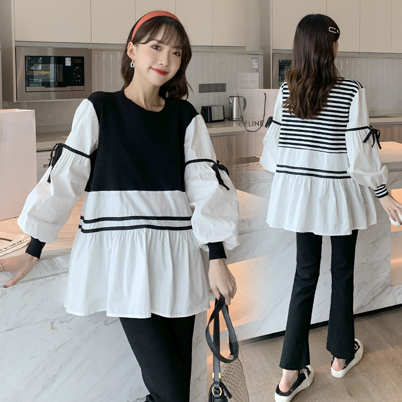 2022 pregnant women suit spring new knit splicing fashion blouse Chauma Chaumen slim two-piece set