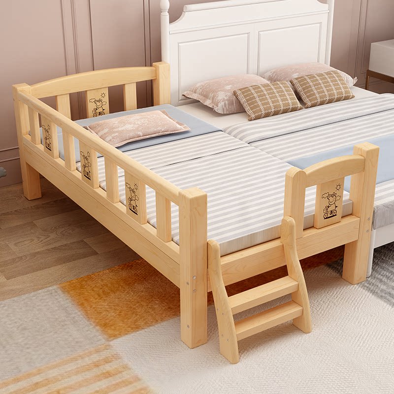 All solid wood children's bed with guardrail small bed custom baby baby bed boy girl widening bed side splicing big bed