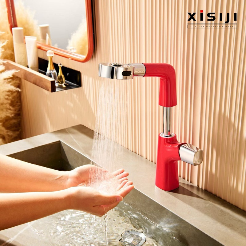 Italian Pull-Out Sink Faucet with Hot and Cold Water for Bathroom Vanity and Shower