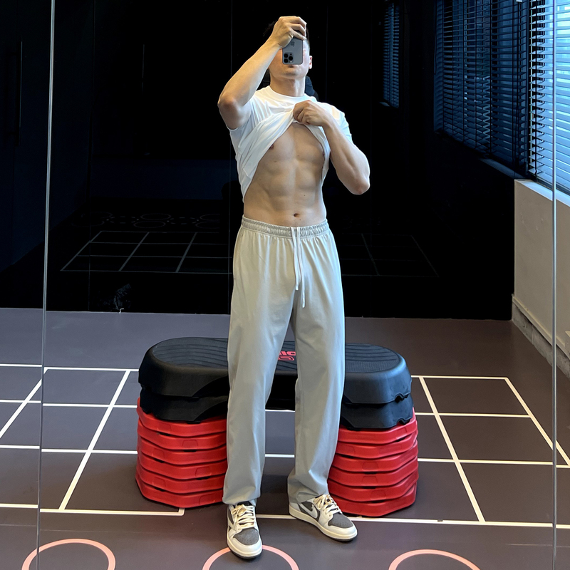 Irontrap220G Cotton Drawstring Straight-Leg Sports Pants for Men Coolmax Moisture-Wicking Nine-Point Pants for Summer