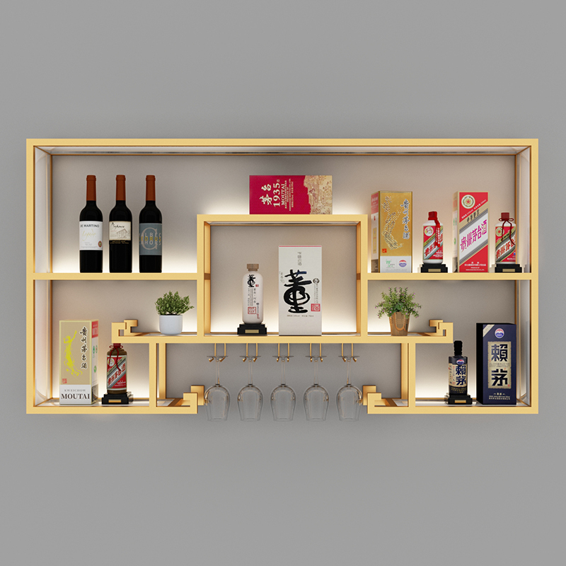 Household Small Red Wine Rack Wine Cabinet Display Rack Wrought Iron Costume Decoration Solid Wood Chinoiserie Creative Wall Hanging