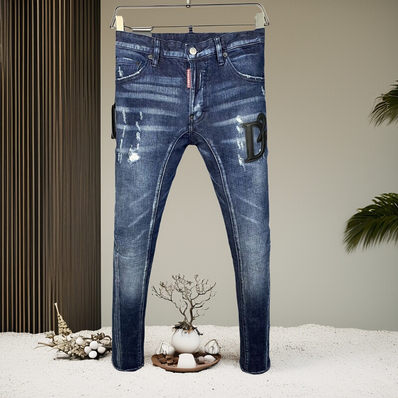 Dsquared2 Jeans 2025 New Ripped Design D2 Men's Slim Fit Skinny Pants with All Three Logos