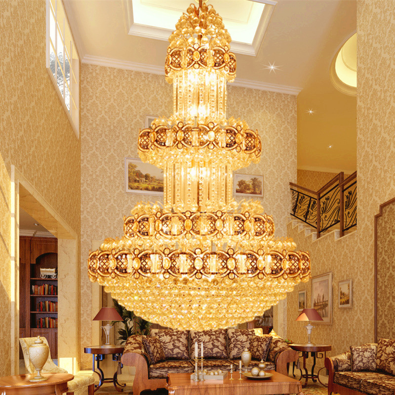 Duplex building chandelier European-style living room crystal chandelier luxury villa building long chandelier hotel hall lamps