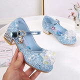 Туфли для принцессы, синяя детская обувь на липучке на высоком каблуке