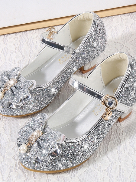 Girls' High-Heeled Shoes 2026 New Spring and Autumn Princess Shoes Round-Toe Performance Shoes Little Girls' Gold Host Performance Shoes — 2