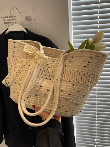 Вместительная и большая летняя модная пляжная плетеная портативная сумка на одно плечо