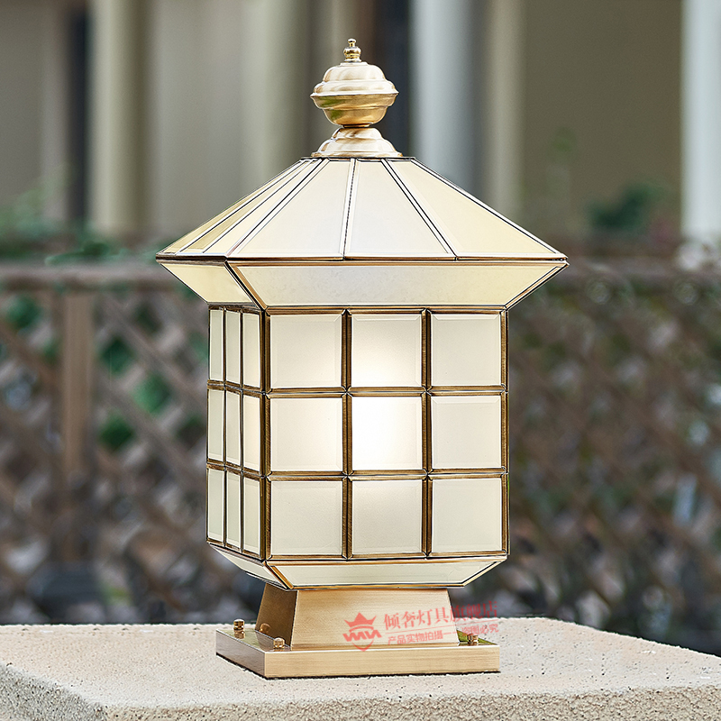 All-copper outdoor waterproof column head lamp simple modern household wall lamp courtyard villa outdoor super bright gate column lamp