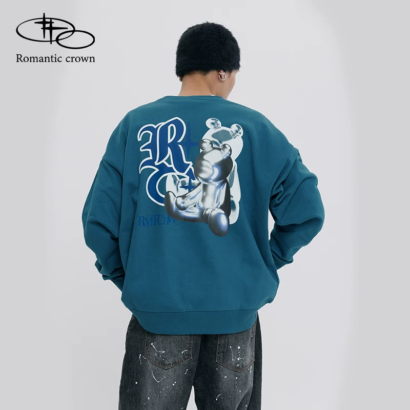 RomanticCrown24 autumn and winter street atmosphere printed pullover loose sweatshirt