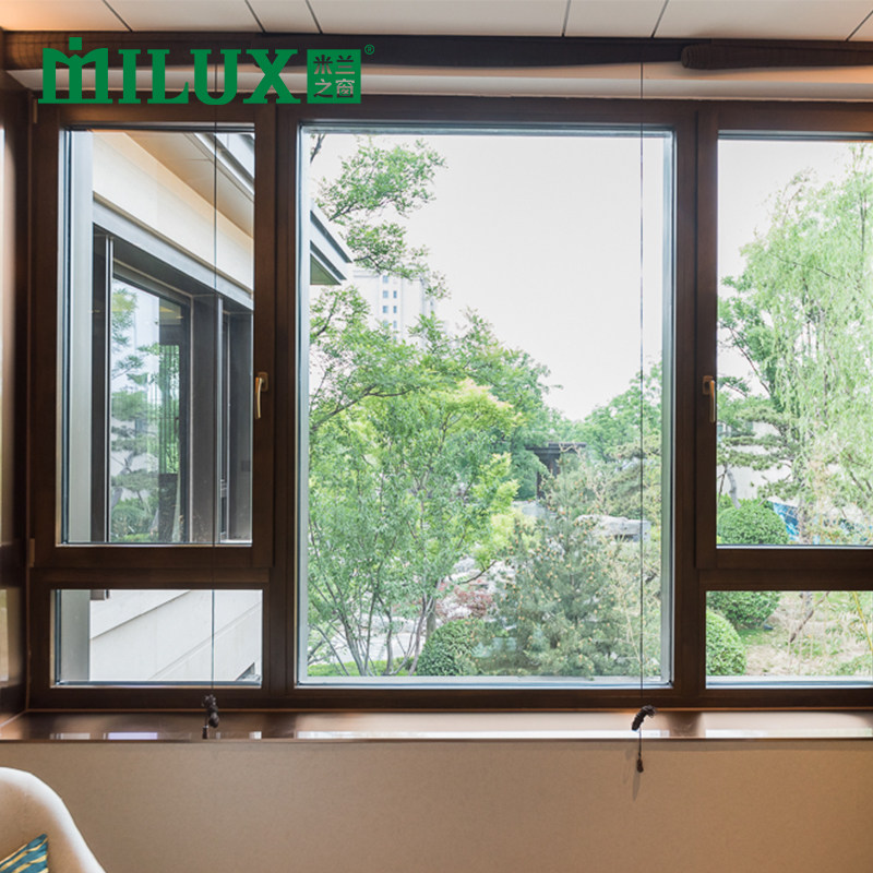 Milan Window MILUX 82 SYSTEM ALUMINIUM CLAD WOOD UPGRADE MUTED WINDOW BROKEN BRIDGE ALUMINIUM ALUMINUM ALLOY CUSTOMIZED OAK WINDOWS