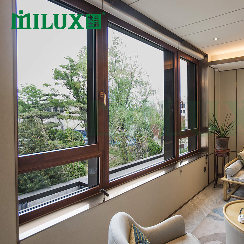 Milan Window MILUX 82 System Aluminum Baum Maglev Seal Windows Broken Bridge Aluminum Aluminum Alloy Customized Pine Wood Windows