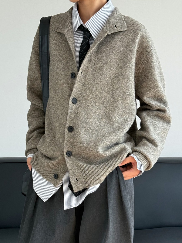 19Otiwtt Japanese Retro Old Money Style Stand Collar Knitted Cardigan Jacket Solid Color Simple Versatile Lazy Sweater