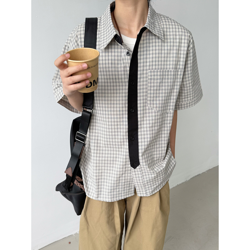 19Otiwtt Japanese Retro Color-Block Plaid Patchwork Lapel Short-Sleeve Shirt Summer Couple Casual Shirt Jacket 19Otiwtt Japanese Retro Color-Block Plaid Patchwork Lapel Short-Sleeve Shirt Summer Couple Casual Shirt Jacket