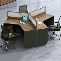 Special-Shaped Screen Desk 3-Person Office Workstation Office Computer Desk Three-Person Combination Employee Desk Chair and Stool