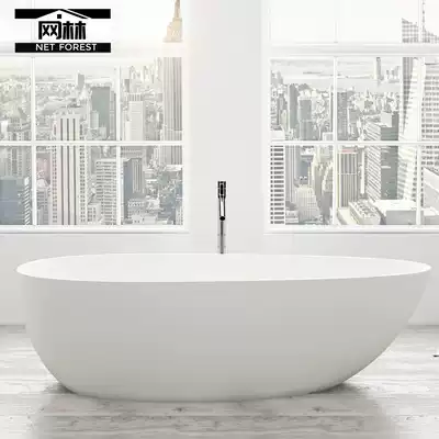 Goose egg shaped artificial stone small apartment household powder room bathtub Qimei stone one-piece free-standing adult bathtub bathtub