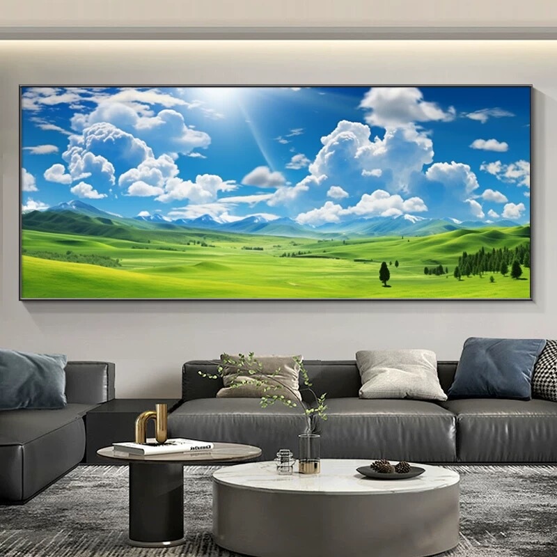 Grassland Mural Landscape Painting Modern Minimalist Living Room East Wall Hanging Painting Large Size Sofa Background Wall Decorative Painting New Style