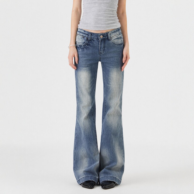 My Faerie Cat Claw 2.0 ~ Light Blue Flared Jeans for Women, Mid-Low Waist, Slim Fit, Stylish Flared Pants