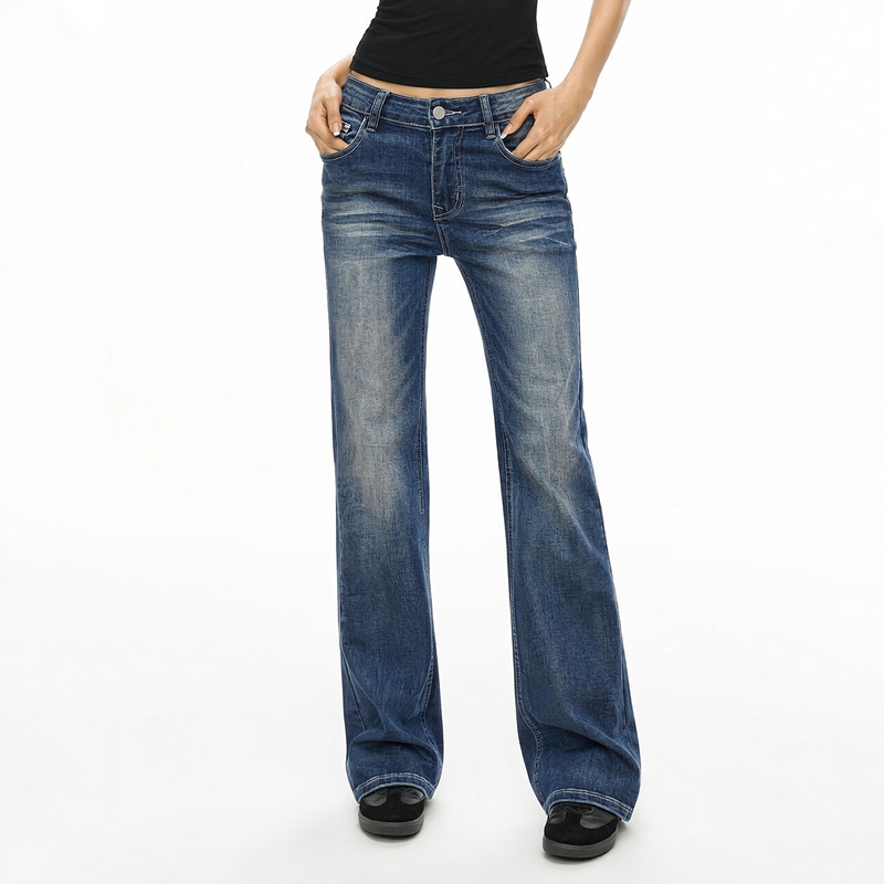 My Fairy |   Dodge Blues Bull | American Retro Narrow Straight-Leg Pants for Women, Low-Waisted Stretch Slim-Fit Jeans