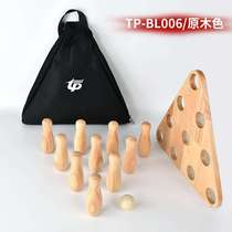 Solid wood bowling game set with shuffleboard table and tote bag