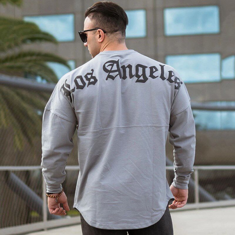 Muscle new autumn fitness long-sleeved T-shirt male brother running sportswear trend casual loose pullover sweater