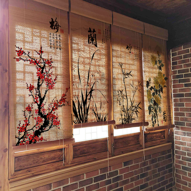 Zen printing bamboo curtain cut curtain customized pattern shading shading shading shading tea building uplifting bamboo curtain screen